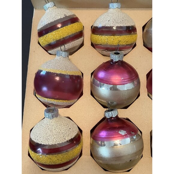 12 Shiny Bright Christmas Ornament Mica 2 " Mercury Glass Some Matching With Box - Picture 3 of 6